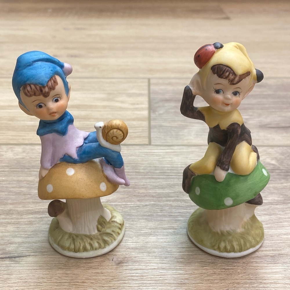 Fairycore Pixie Figurines Porcelain‎ Mushroom Whimsical Fantasy Decor